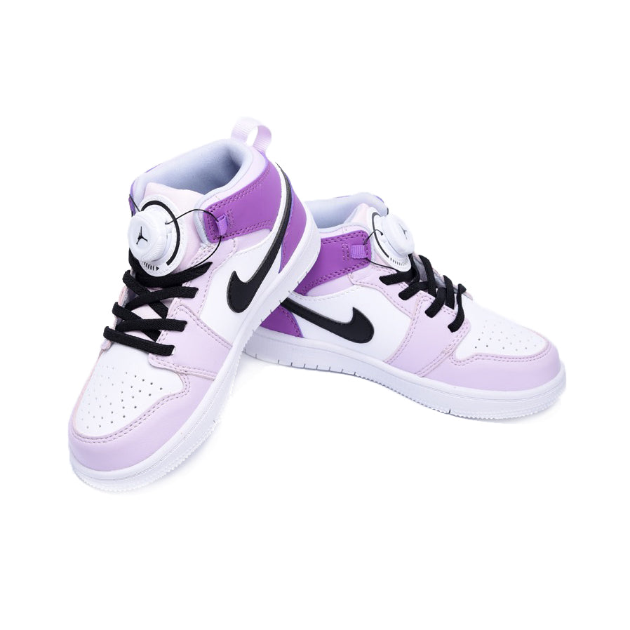 Jordan Air Jordan 1 Mid Barely Grape with Boa baskets mi-montantes enfant en cuir violet, vue de face