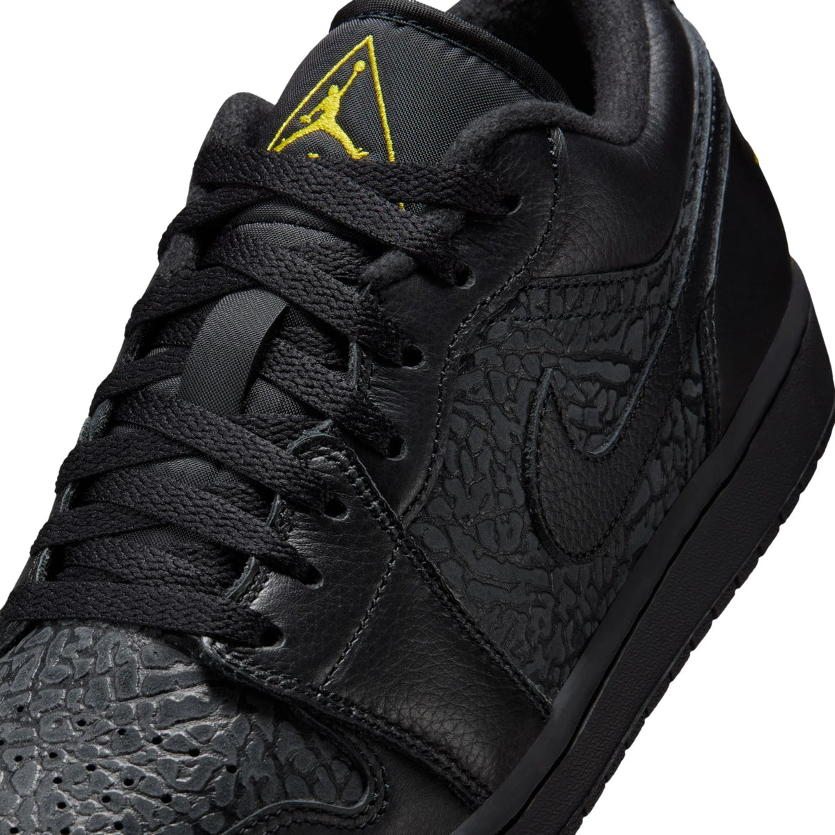 Air Jordan 1 Low Black Elephant Print baskets basses homme et femme en cuir noir, vue arrière