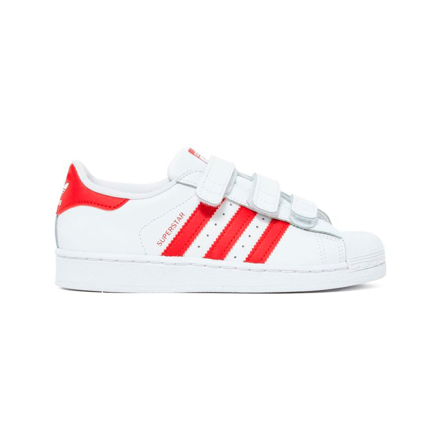Adidas Superstar Red baskets basses enfant en cuir rouge, vue de profil