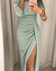 Robe Midi de Soirée pour Femme – Épaules Dénudées Fente Élégante