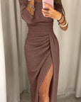 Robe Midi de Soirée pour Femme – Épaules Dénudées Fente Élégante