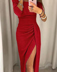 Robe Midi de Soirée pour Femme – Épaules Dénudées Fente Élégante