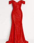 Robe de Soirée Femme à Paillettes – Épaules Dénudées et Fente Haute