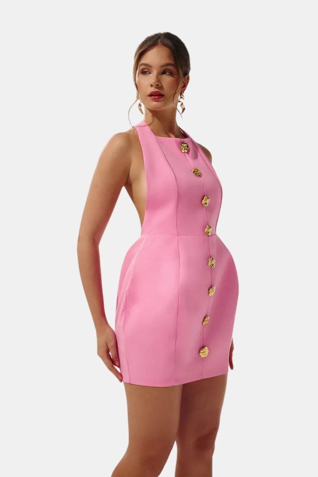 Robe Mini Femme en tissu léger, dos nu, coupe moulante – Menvelo