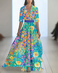 Robe Maxi Fleurie Femme – Col V Taille Ajustée