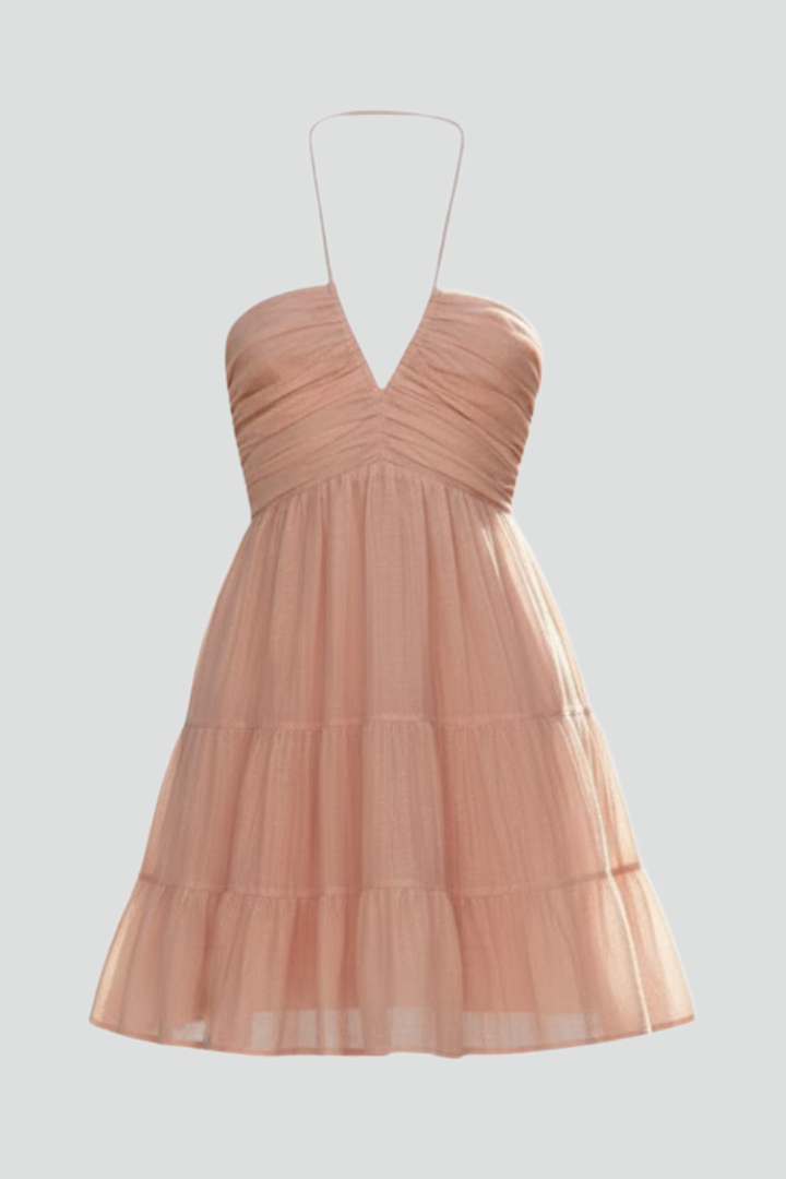 Robe Mini Femme en tissu léger, col V, coupe fluide – Menvelo