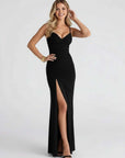 Robe Maxi Moulante Femme à Fente – Col V Sans Bretelles Fente Haute Latérale