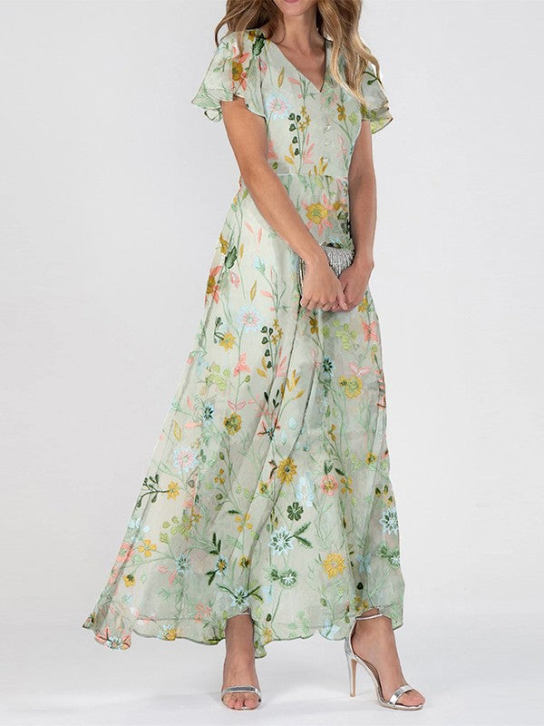 Charlotte | Robe maxi à col en V pour femme avec imprimé floral