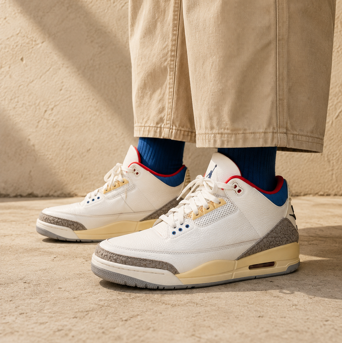 Air Jordan 3 Seoul 2.0 baskets homme et femme en cuir noir blanc, détail tige