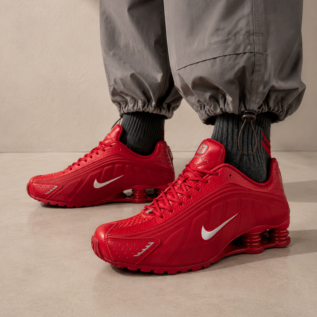 Nike Shox R4 Red Reflective Baskets Rouge Homme Femme - 5