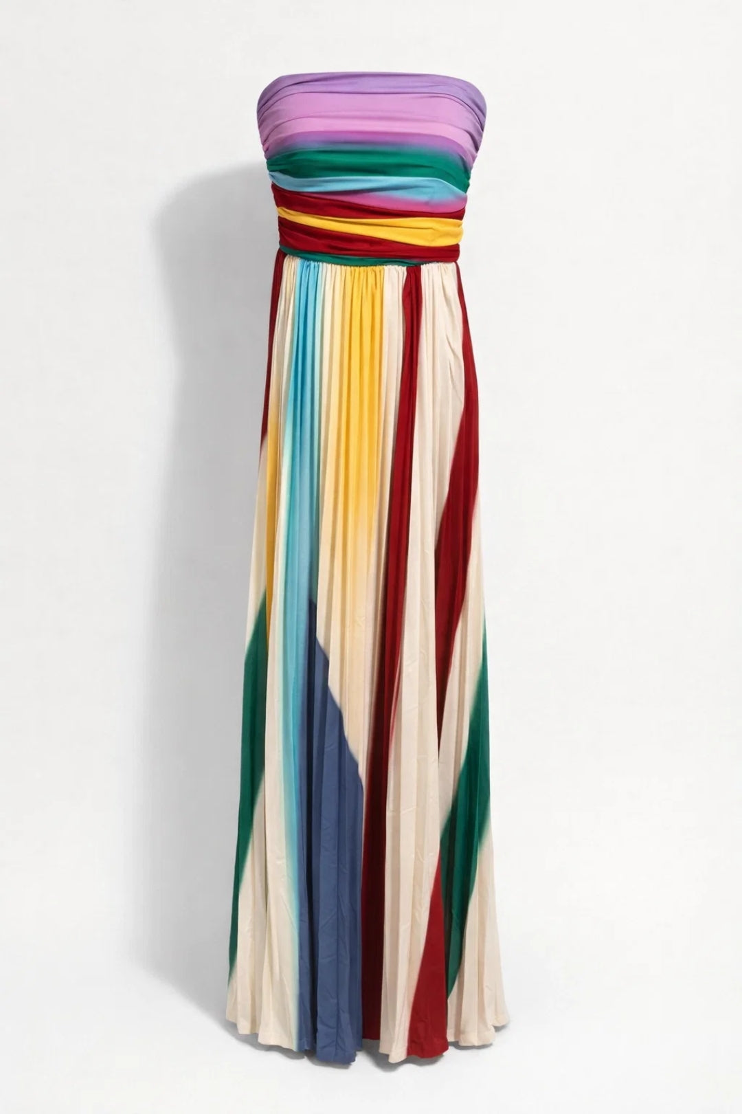 Robe Longue Femme Bustier – Rayures Multicolores Verticales