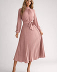 Robe Midi Femme Plissée – Taille Cintrée et Manches Longues