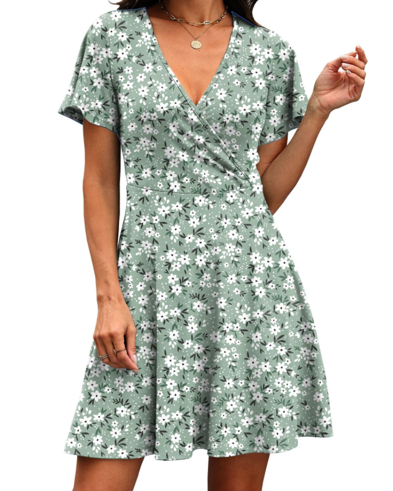 Robe Mini Femme en tissu léger, col V, coupe trapèze – Menvelo