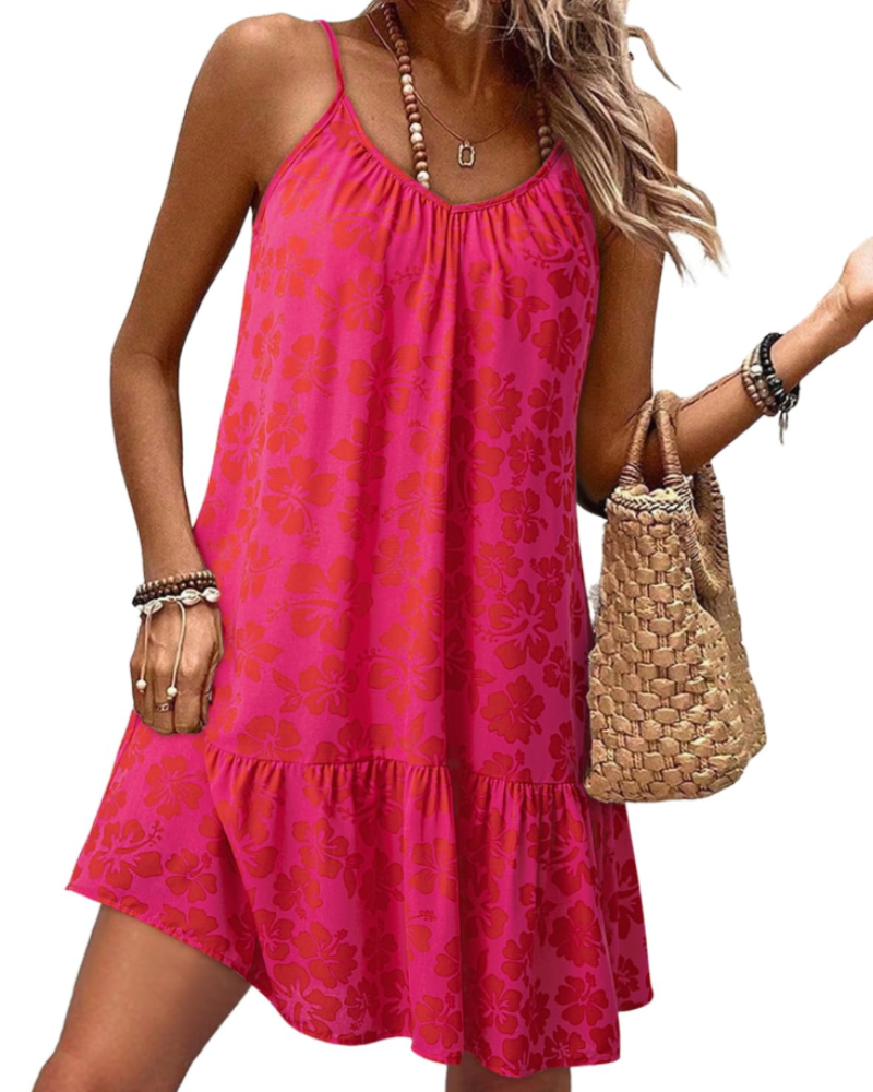 Robe Mini Femme en tissu léger, col V, coupe fluide – Menvelo