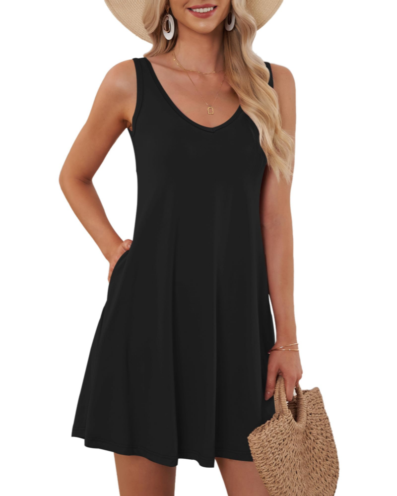 Robe Mini Femme en tissu léger, col V, coupe fluide – Menvelo