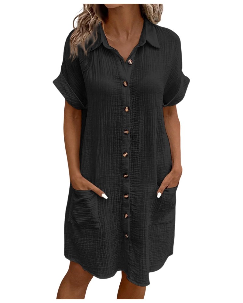 Robe Midi Femme en tissu léger, col V, coupe fluide – Menvelo