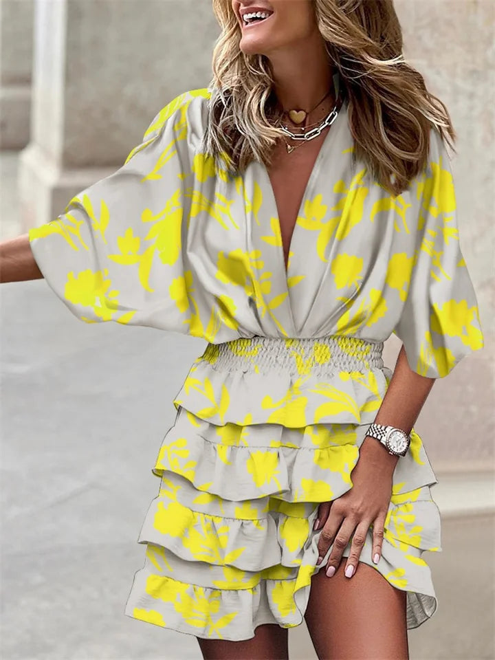 Robe Mini Femme en tissu léger, col V, coupe fluide – Menvelo