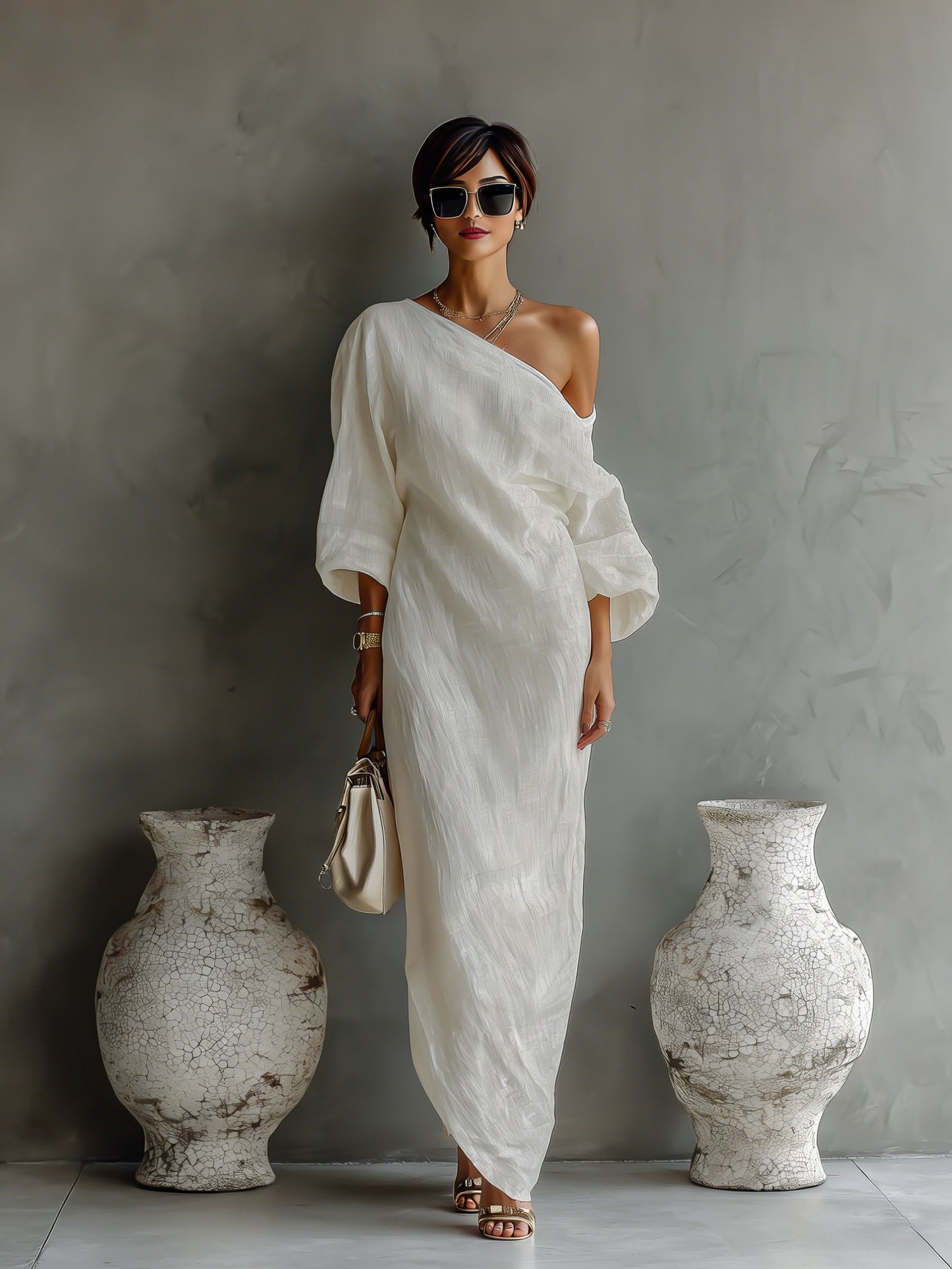 Ella | Robe maxi asymétrique en coton-lin pour femme