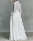 Robe Longue Femme Plissée – Légère Manches Longues Coupe A-Line Ourlet Évasé