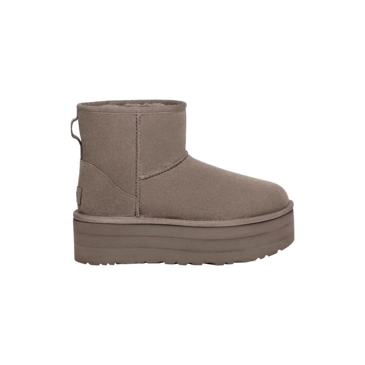 UGG Classic Mini Plateforme Smoke Plum chaussons à plateforme femme en daim et peau de mouton prune, vue de profil