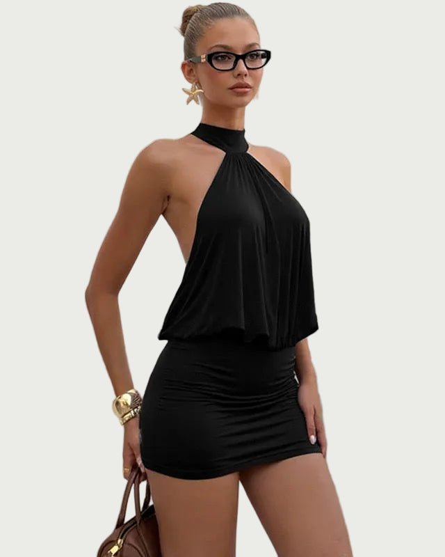 Robe Mini Femme en tissu léger, dos nu, coupe confortable – Menvelo