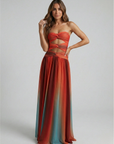 Robe Longue Femme Sans Bretelles – Détail Ajouré et Coupe Évasée