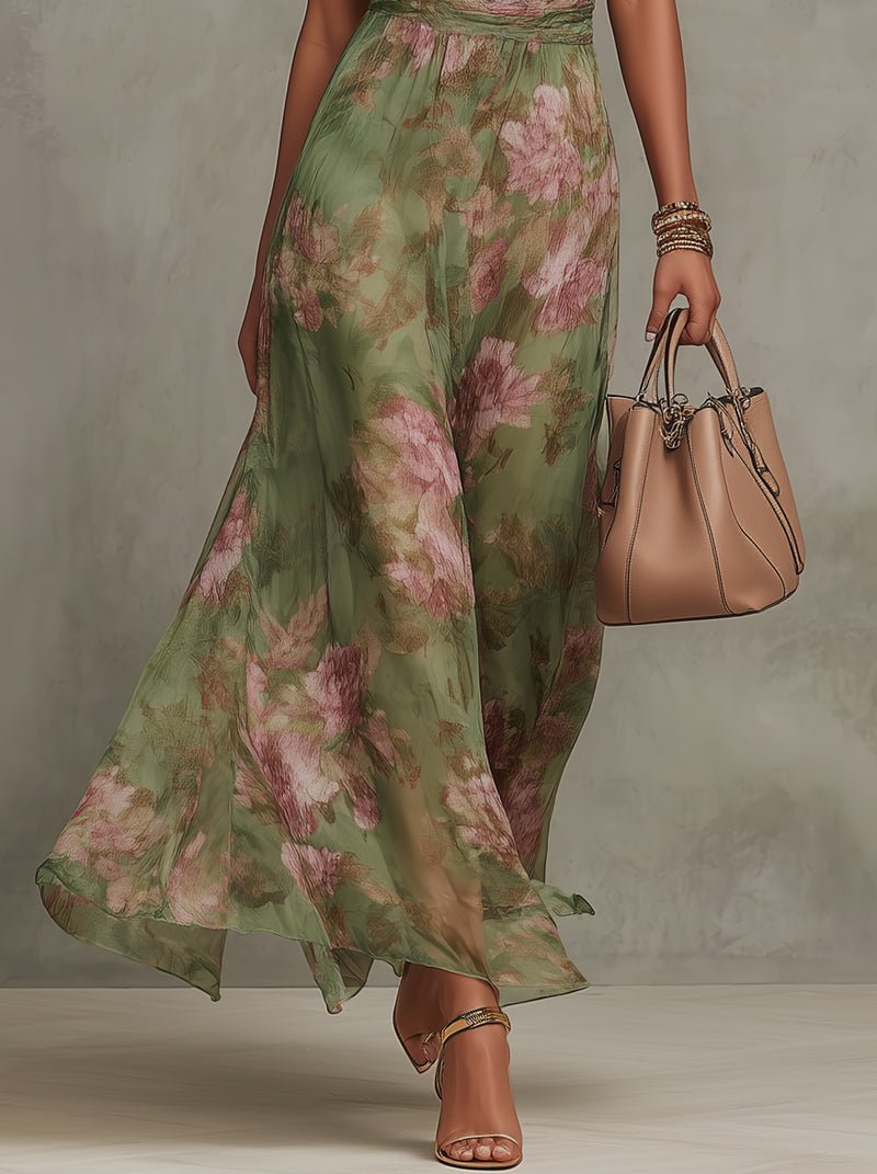 Lily | Robe longue à fleurs pour femme avec col licou