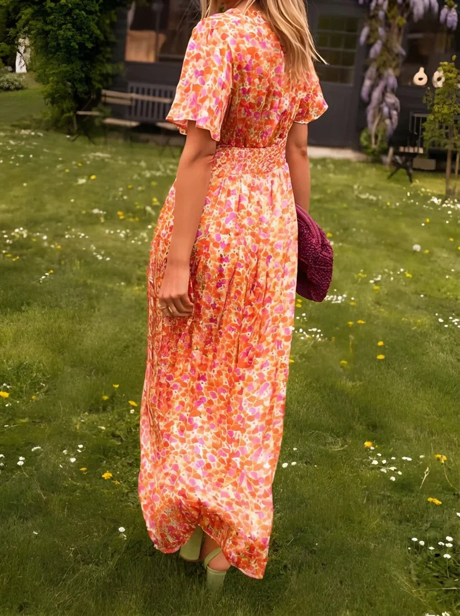 Lisa | Robe longue à manches courtes pour femme à imprimé floral