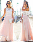 Robe Longue Femme en Dentelle et Mesh – Taille Cintrée et Coupe Élégante