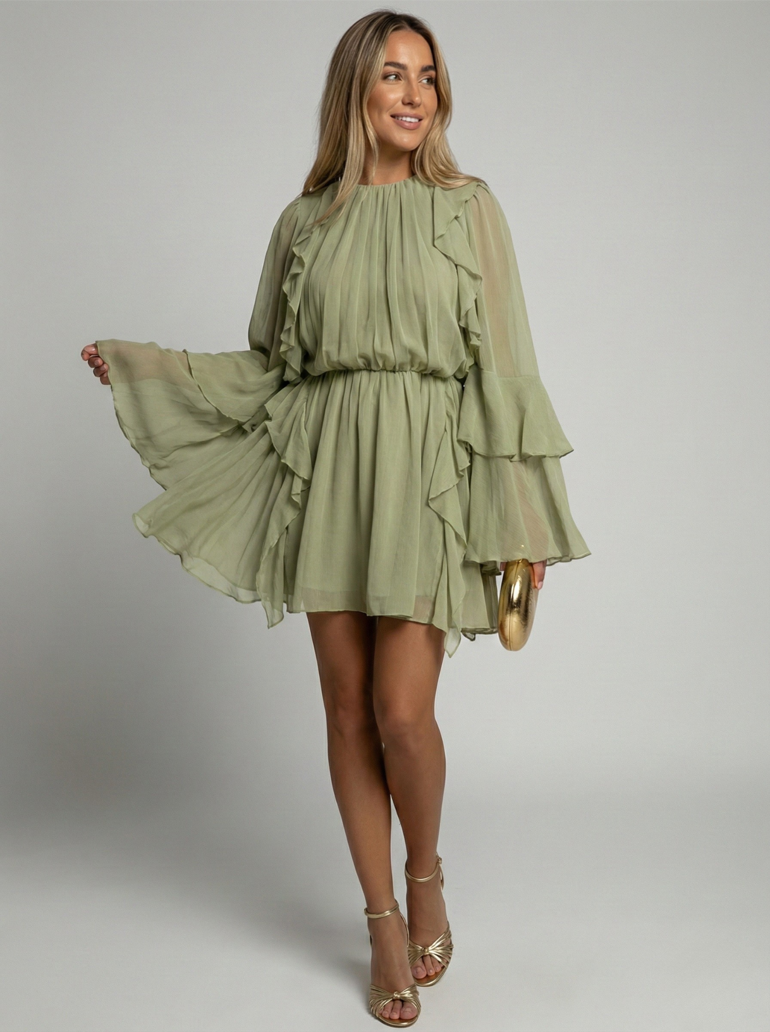 Robe Mini Femme en mousseline, à volants, coupe moulante – Menvelo