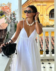 Robe Midi Femme en Tissu Léger – Col V Dos Nu Sans Manches