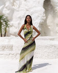 Robe Longue Femme – Décolleté Cascade & Dos Nu Halter