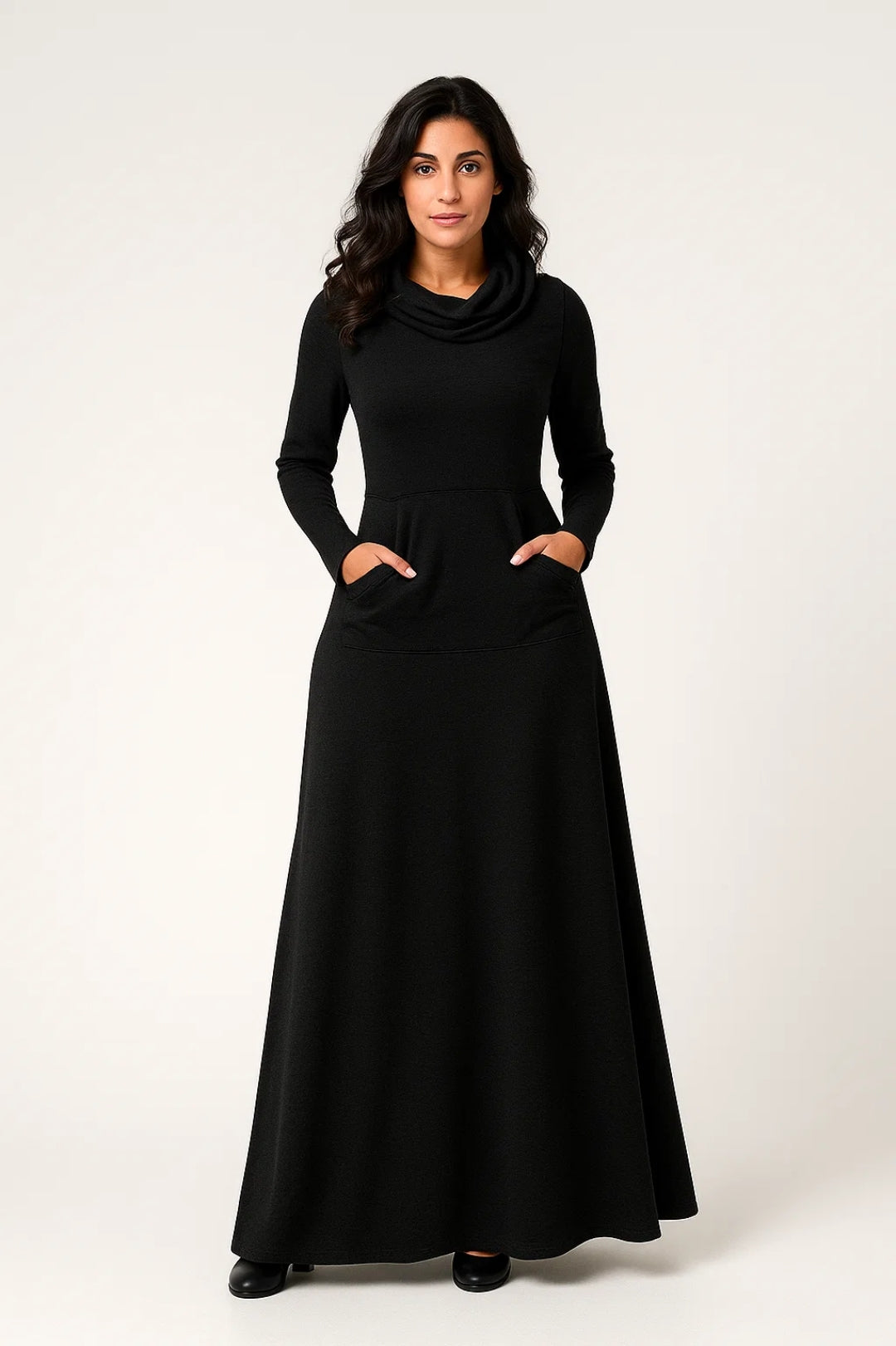 Robe Longue Femme Col Roulé Manches Longues – Silhouette Fluide
