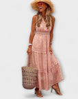 Robe Longue Femme Bohème – Col V en Dentelle & Jupe Étagée