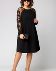 Robe Midi Femme à Manches en Dentelle – Coupe A-Line Décontractée