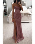 Robe Longue Femme Scintillante – Bustier Sculpté et Fente Haute