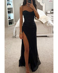 Robe Longue Femme Scintillante – Bustier Sculpté et Fente Haute