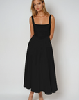 Robe midi femme col carré – coupe évasée sans manches