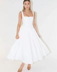 Robe midi femme col carré – coupe évasée sans manches
