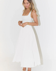 Robe midi femme col carré – coupe évasée sans manches