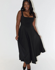 Robe midi femme col carré – coupe évasée sans manches