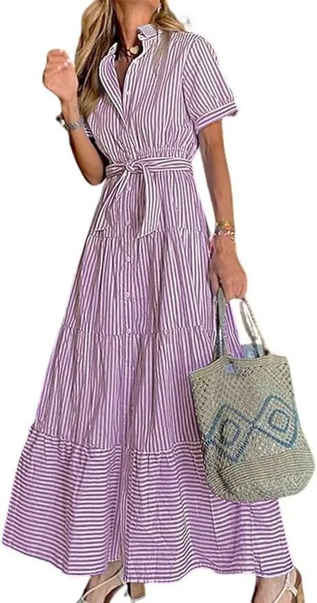 Phoebe | Robe maxi à volants à étages rayée pour femme