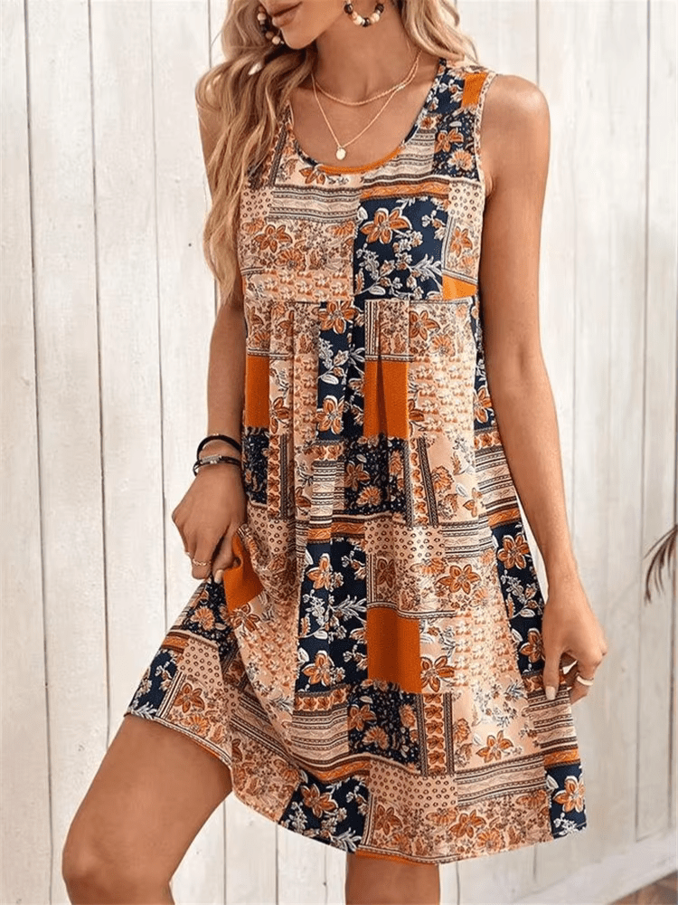 Robe Mini Femme en tissu léger, sans manches, coupe fluide – Menvelo