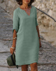 Robe Midi Légère à Col V pour Femme – Coupe Droite Décontractée