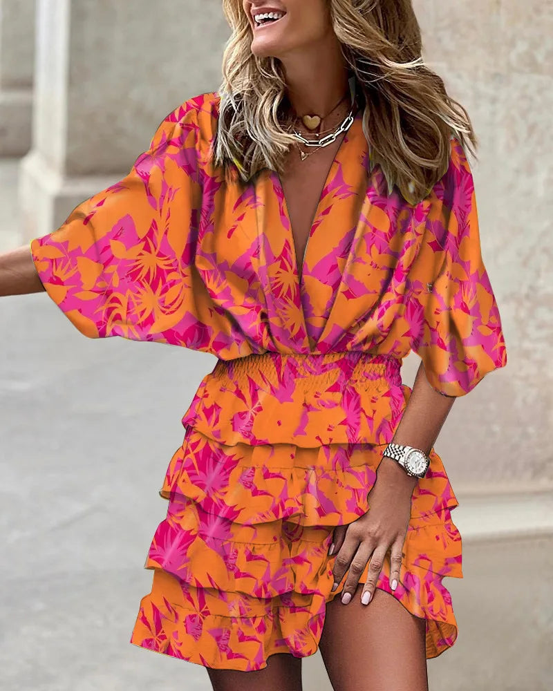 Robe Mini Femme en tissu léger, col V, coupe fluide – Menvelo