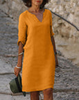 Robe Midi Légère à Col V pour Femme – Coupe Droite Décontractée