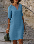 Robe Midi Légère à Col V pour Femme – Coupe Droite Décontractée