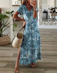 Robe Maxi Bohème Femme en Tissu Léger – Design Col V à Manches Courtes