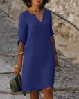 Robe Midi Légère à Col V pour Femme – Coupe Droite Décontractée