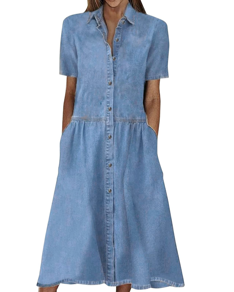 Robe Midi Femme en denim, boutonnée, coupe confortable – Menvelo